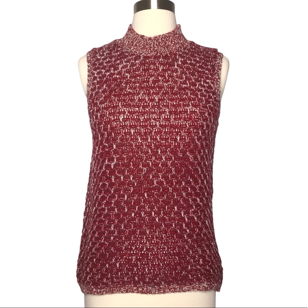 Vintage Wool Blend Funnel Neck Red Sweater Vest SZ S Academia Pullover USA